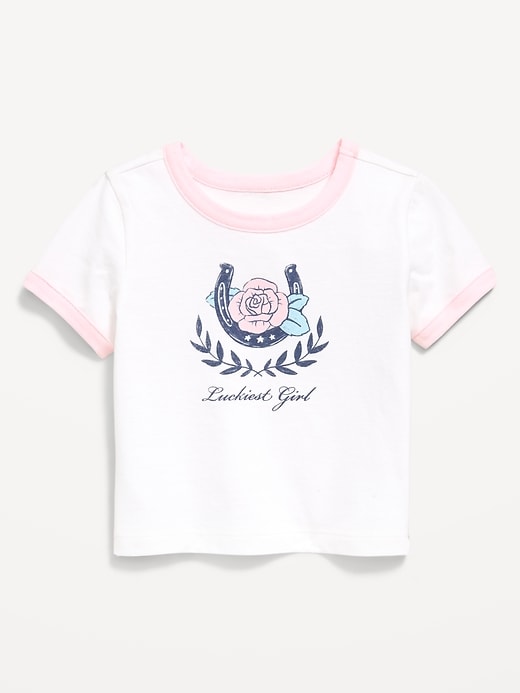 Image number 1 showing, Short-Sleeve Ringer Graphic T-Shirt for Toddler Girls