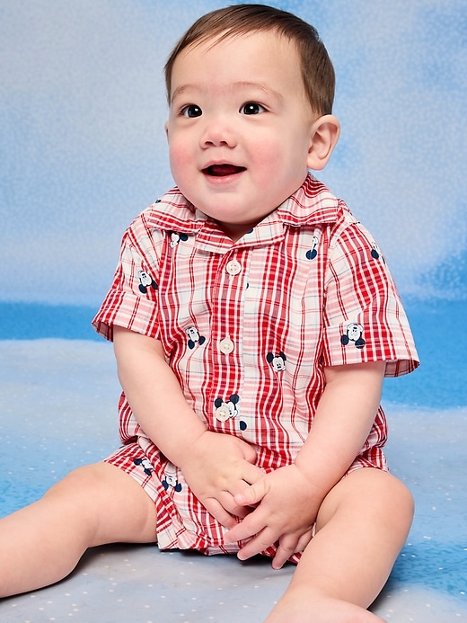 Image number 1 showing, Old Navy x Disney Mickey Mouse Collared One-Piece Romper for Baby