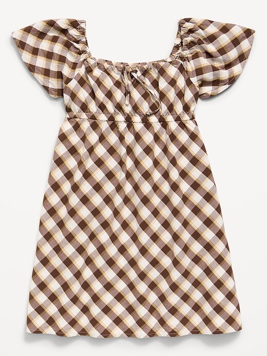 Image number 1 showing, Short Flutter-Sleeve Crinkled Plaid Dress for Girls