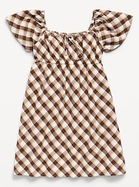 Image number 1 showing, Short Flutter-Sleeve Crinkled Plaid Dress for Girls