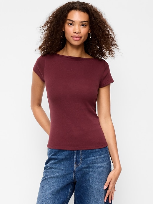 L'image numéro 3 présente T-shirt ajusté à encolure bateau