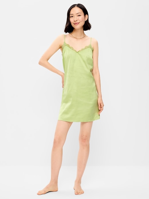 Image number 1 showing, Satin Lace-Trim Sleep Dress