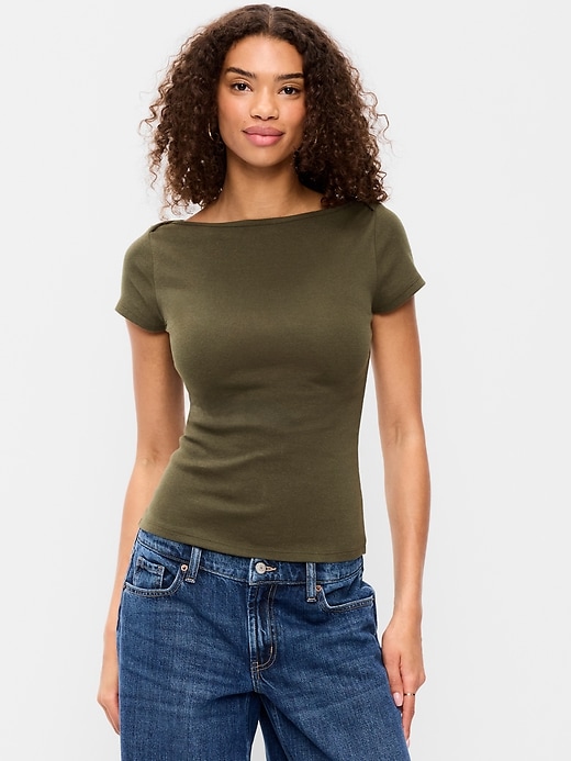 L'image numéro 1 présente T-shirt ajusté à encolure bateau