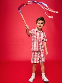 Image number 1 showing, Old Navy x Disney Mickey Mouse Short-Sleeve Plaid Shirt and Shorts Set for Toddler Boys