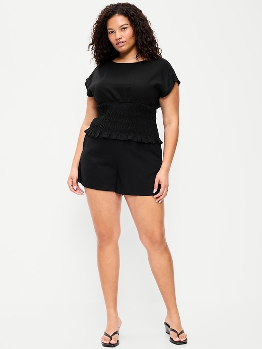 Image number 7 showing, High-Waisted Linen-Blend Micro Shorts