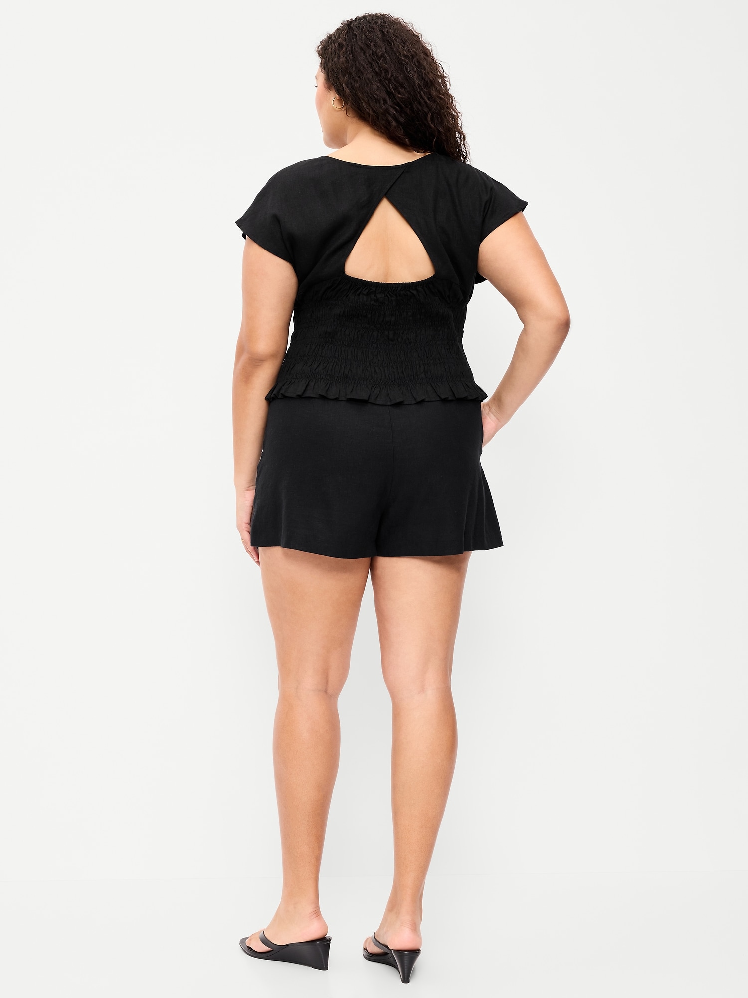 High-Waisted Linen-Blend Micro Shorts