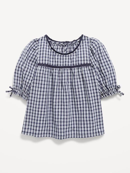 Image number 1 showing, Short-Sleeve Plaid Eyelet-Trim Top for Toddler Girls