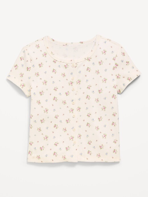 Image number 1 showing, Fitted Short-Sleeve Ribbed Button-Front Top for Girls
