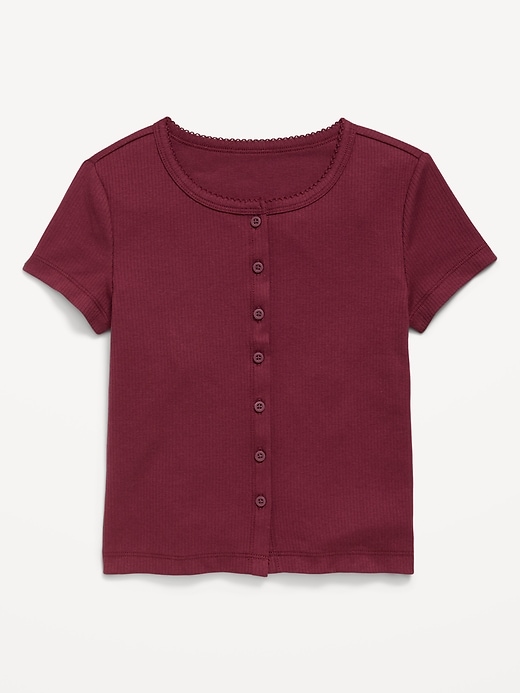 Image number 1 showing, Fitted Short-Sleeve Ribbed Button-Front Top for Girls