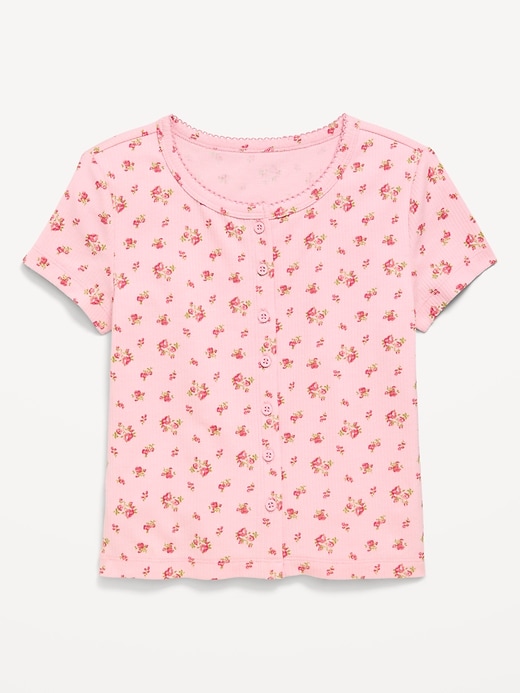 Image number 1 showing, Fitted Short-Sleeve Ribbed Button-Front Top for Girls