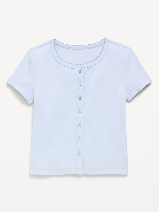 Image number 1 showing, Fitted Short-Sleeve Ribbed Button-Front Top for Girls