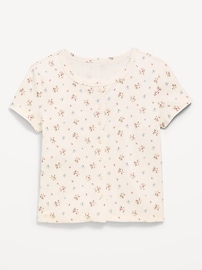 Image number 1 showing, Fitted Short-Sleeve Ribbed Button-Front Top for Girls