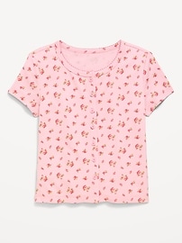 Image number 1 showing, Fitted Short-Sleeve Ribbed Button-Front Top for Girls