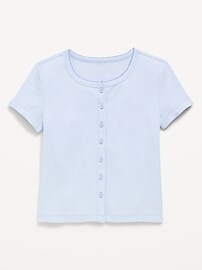 Image number 1 showing, Fitted Short-Sleeve Ribbed Button-Front Top for Girls