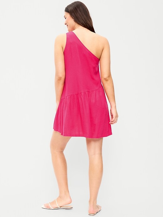 Image number 7 showing, One-Shoulder Asymmetrical Linen-Blend Mini Dress