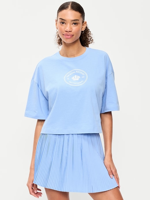 Image number 1 showing, Vintage Crew-Neck Oversized Crop Graphic T-Shirt
