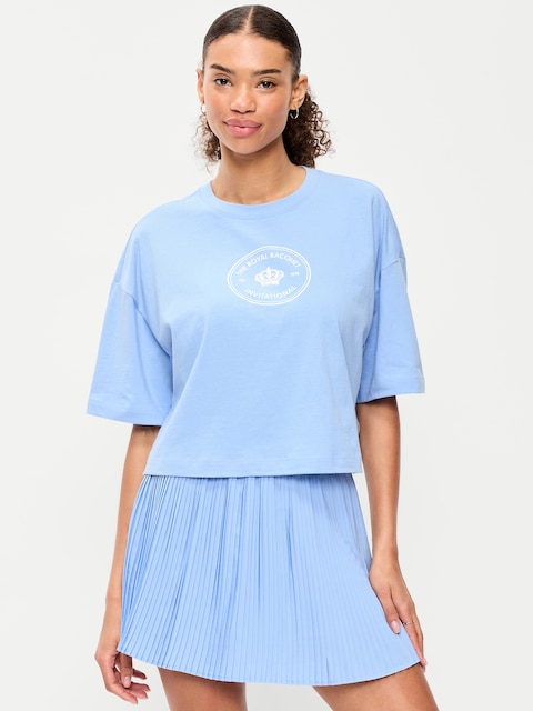 Vintage Crew-Neck Oversized Crop Graphic T-Shirt