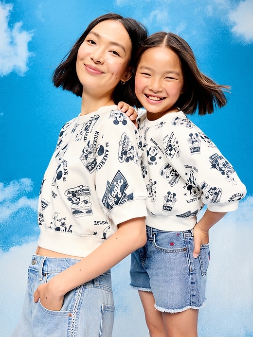 Image number 4 showing, Old Navy x Disney Mickey Mouse Short-Sleeve Cropped Raglan Fleece Sweatshirt for Girls