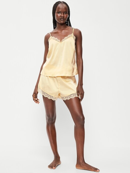 Image number 1 showing, Satin Lace-Trim Pajama Tank and Shorts Set