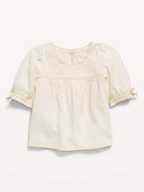 Short-Sleeve Eyelet Lace-Trim Top for Toddler Girls