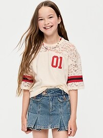 Image number 1 showing, Oversized Lace Football-Style T-Shirt for Girls