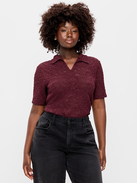 Image number 6 showing, Lace Keyhole Polo Top