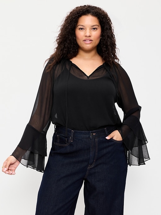 Image number 5 showing, Drapey Chiffon Bell-Sleeve Top