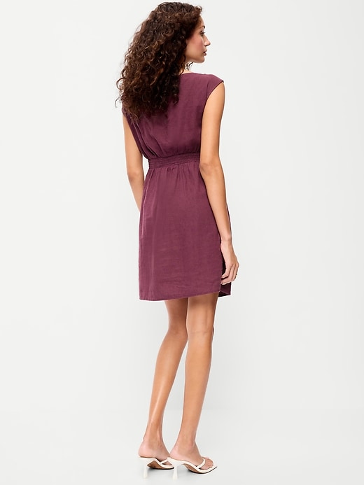 Image number 2 showing, Asymmetrical Shoulder Linen-Blend Mini Dress
