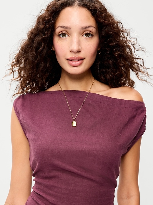 Image number 4 showing, Asymmetrical Shoulder Linen-Blend Mini Dress