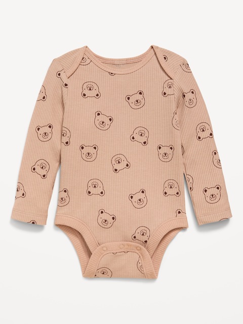 Printed Long-Sleeve Ribbed Bodysuit for Baby