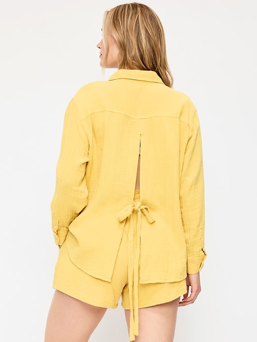 Image number 5 showing, Open-Back Crinkle Gauze Button-Down Shirt