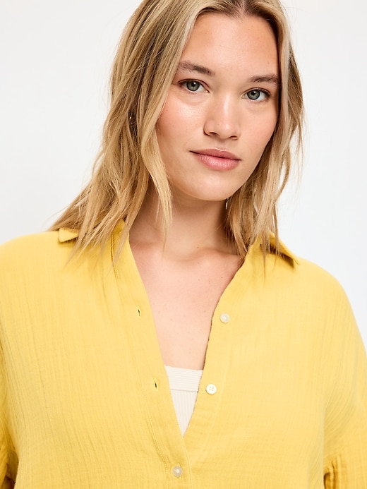Image number 3 showing, Open-Back Crinkle Gauze Button-Down Shirt