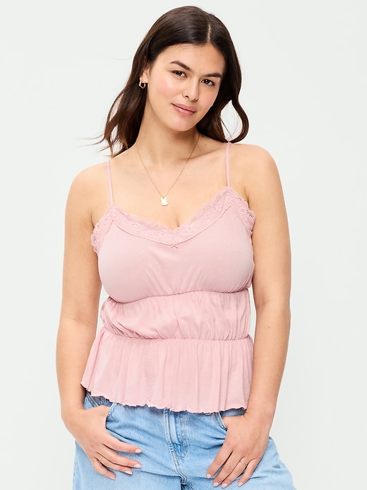 Image number 5 showing, Lace-Trim Smocked-Waist Tank Top