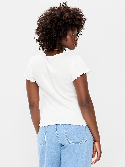 Image number 6 showing, Lettuce-Edge Pointelle Top