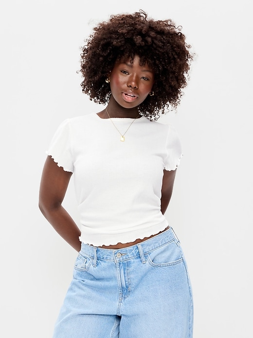 Image number 5 showing, Lettuce-Edge Pointelle Top