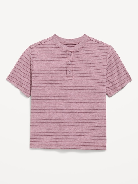 T-SHIRT HENLEY À RAYURES TEXTURÉES À MANCHES COURTES POUR TOUT-PETIT