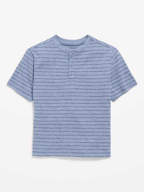 T-SHIRT HENLEY À RAYURES TEXTURÉES À MANCHES COURTES POUR TOUT-PETIT