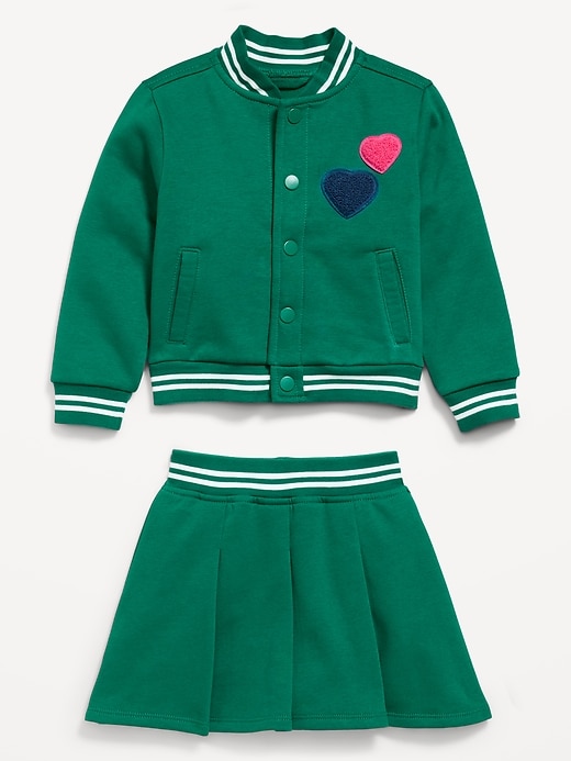 Image number 4 showing, Fleece Bomber Jacket and Pleated Skirt Set for Toddler Girls