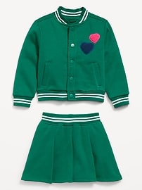 Image number 4 showing, Fleece Bomber Jacket and Pleated Skirt Set for Toddler Girls