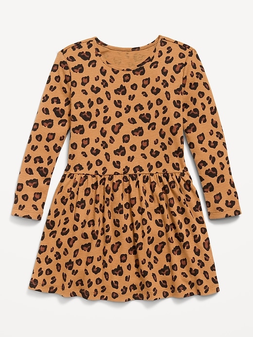 Image number 1 showing, Printed Long-Sleeve Ribbed Dress for Toddler Girls