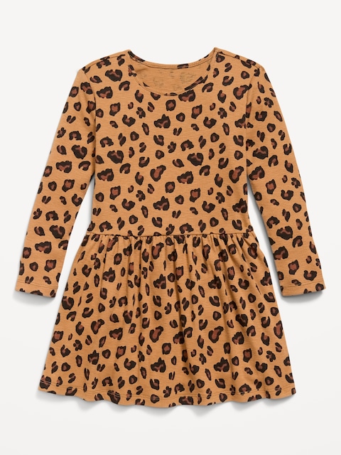 Printed Long-Sleeve Ribbed Dress for Toddler Girls