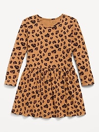 Image number 1 showing, Printed Long-Sleeve Ribbed Dress for Toddler Girls