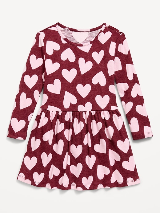 Image number 1 showing, Printed Long-Sleeve Ribbed Dress for Toddler Girls