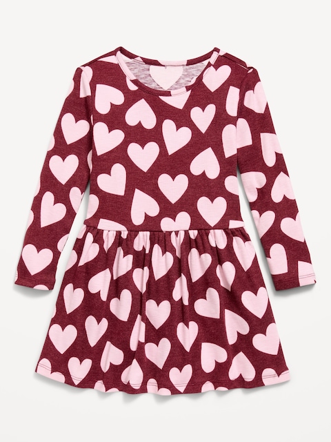 Printed Long-Sleeve Ribbed Dress for Toddler Girls