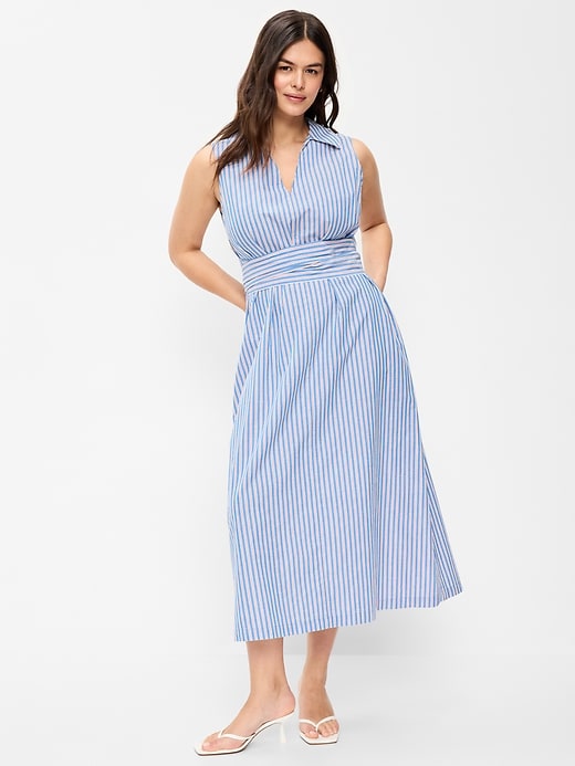 Image number 6 showing, Sleeveless Wrap-Waist Midi Shirt Dress