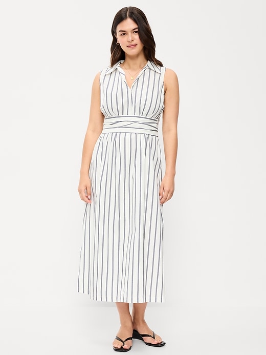 Image number 6 showing, Sleeveless Wrap-Waist Midi Shirt Dress