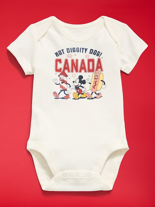 Image number 1 showing, Old Navy x Disney Mickey Mouse Short-Sleeve Unisex Graphic Bodysuit for Baby