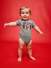 Image number 1 showing, Old Navy x Disney Mickey Mouse Short-Sleeve Unisex Graphic Bodysuit for Baby