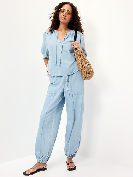 Image number 3 showing, Short-Sleeve Beaded Denim Top