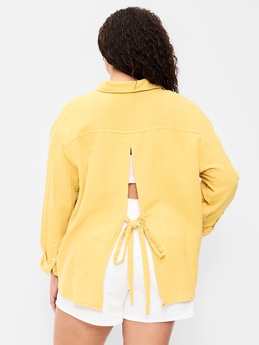 Image number 7 showing, Open-Back Crinkle Gauze Button-Down Shirt